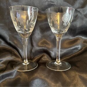 Vintage Toscany Etched Crystal Sherry Cordial Aperitif Glass Frosted Rose